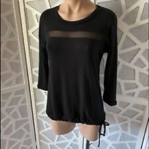 3/4 Sleeve Crew Neck Mesh Knot Top